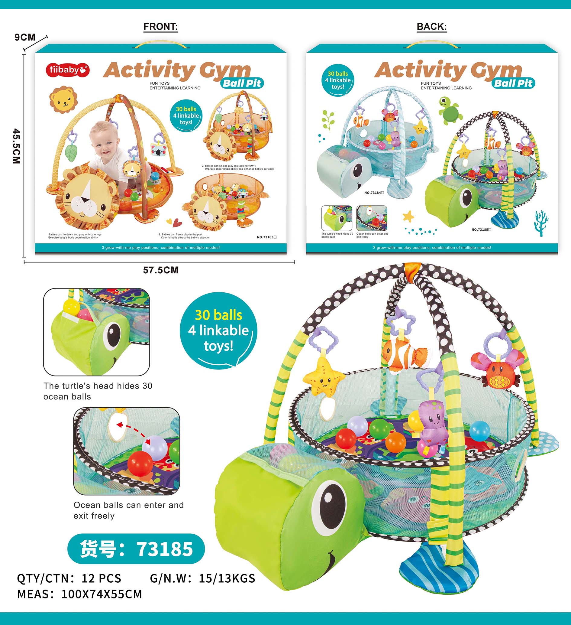 Amazon's best-selling 0-1-year-old baby fitness frame, grab-and-play turtle, ocean ball fence, crawling game pad toys Item Picture