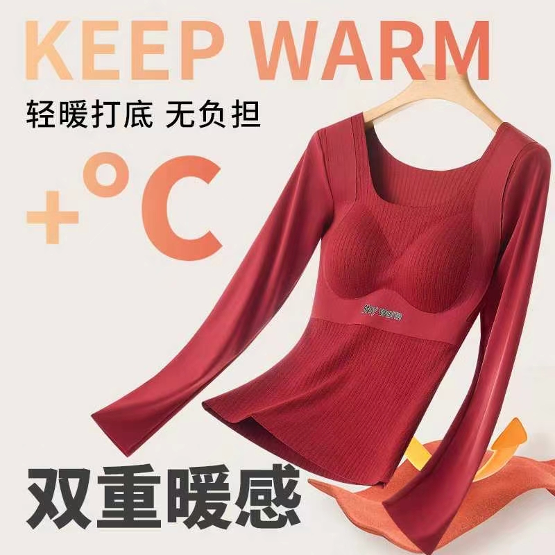 Women's high-elastic threaded velvet lifting warm vest/long-sleeved detail image 17