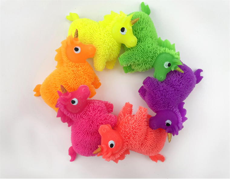 Light-up unicorn plastic toy, TPR stress relief toy, plush stress relief toy without light, unicorn toy full figure
