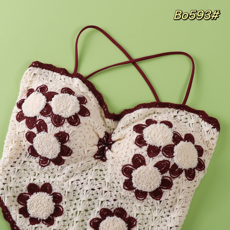 Embroidered crochet lace halter top undefined