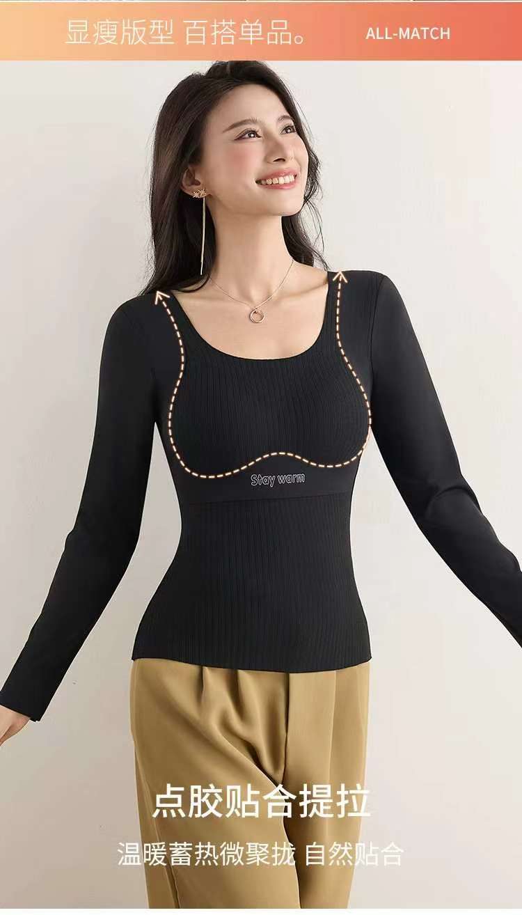 Women's high-elastic threaded velvet lifting warm vest/long-sleeved detail image 10