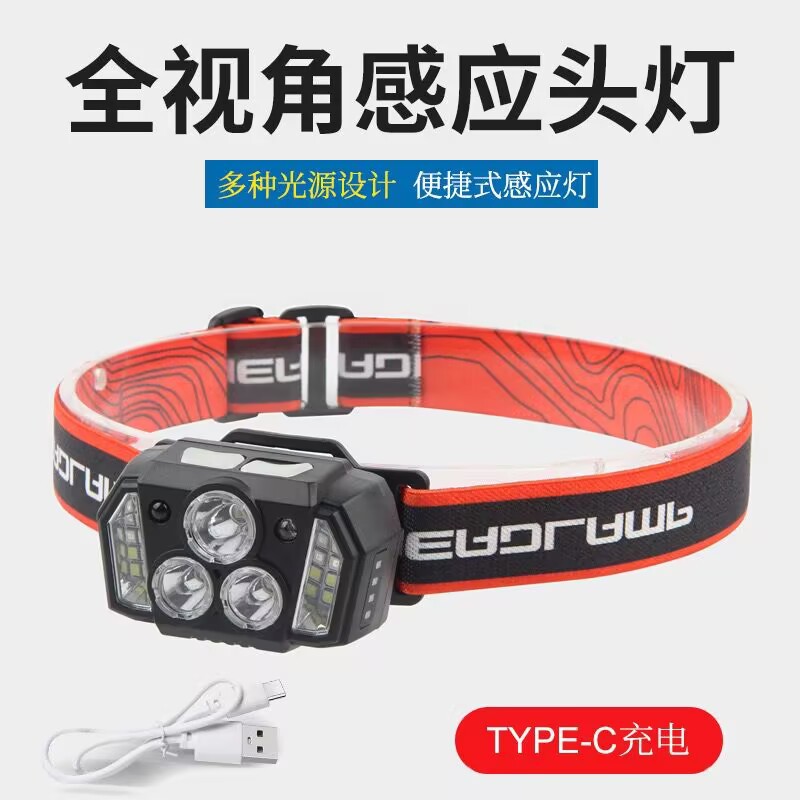 The new hand-waving sensor headlamp type-c rechargeable fishing, outdoor running, high-intensity led multi-light source wearable lamp