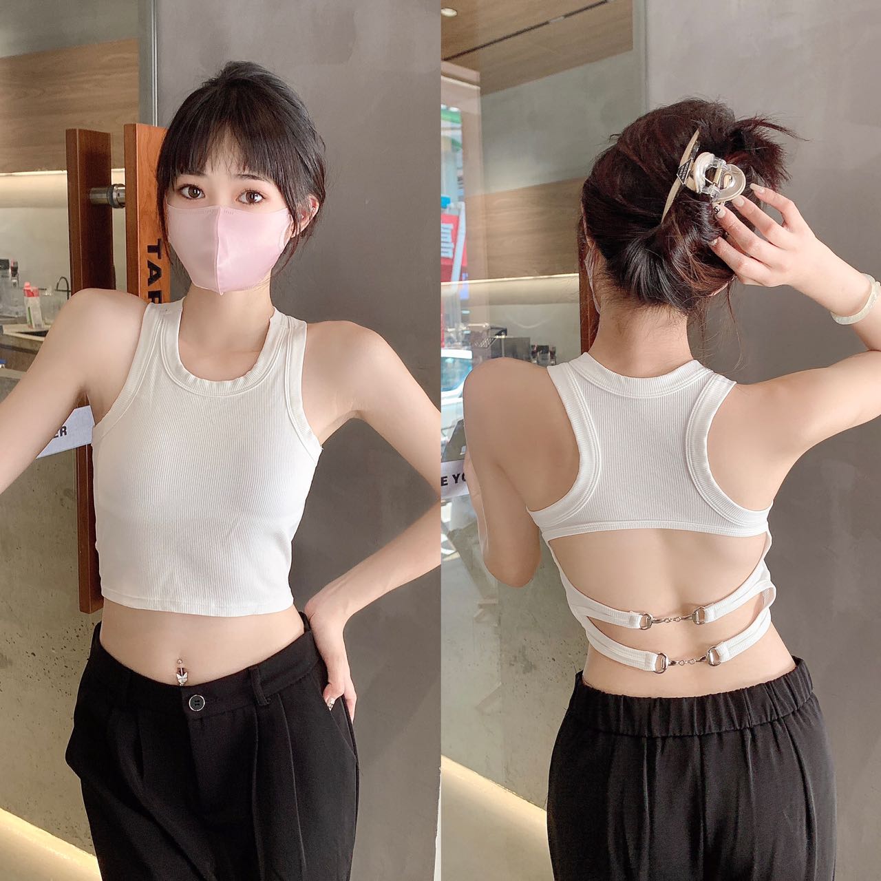 Threaded fixed cup Hot girl backless vest full figure