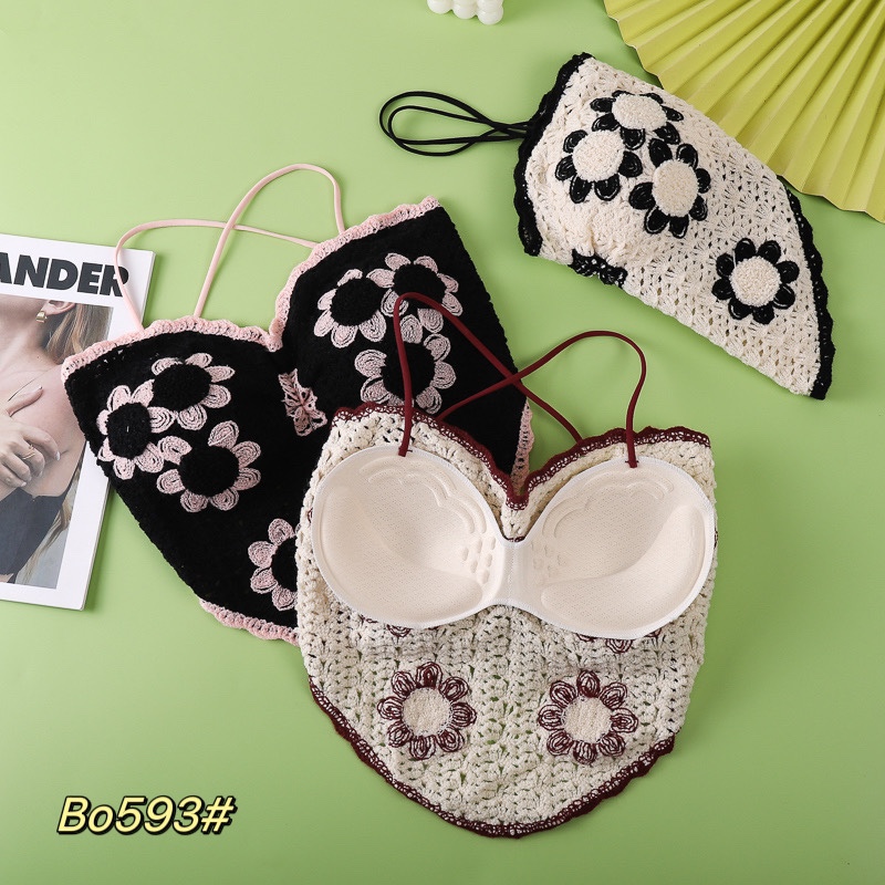 Embroidered crochet lace halter top undefined