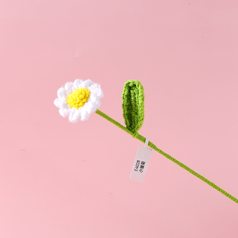 小雏菊毛线花花枝钩织花纯手工编织仿真花包花束材料现货可来图来样定制