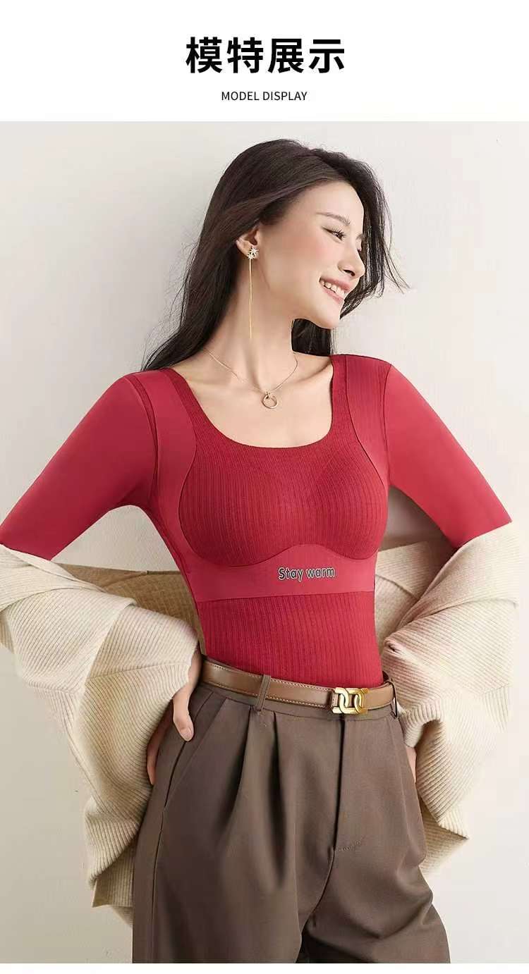 Women's high-elastic threaded velvet lifting warm vest/long-sleeved detail image 11