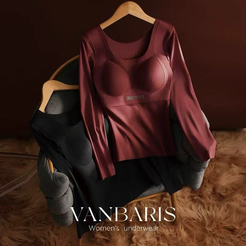 Women's high-elastic threaded velvet lifting warm vest/long-sleeved detail image 15