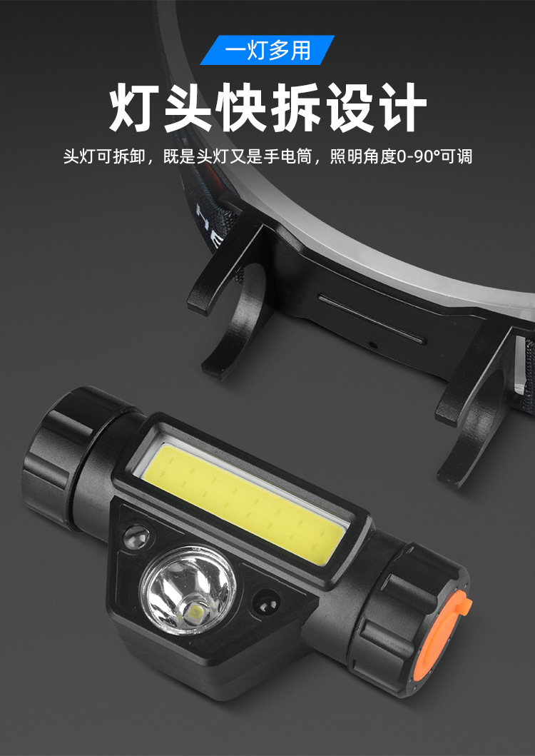 Head-mounted strong headlamp with USB charging, long battery life, long-range shooting, outdoor ultra-light, small, multi-functional household COB headlamp pic 6