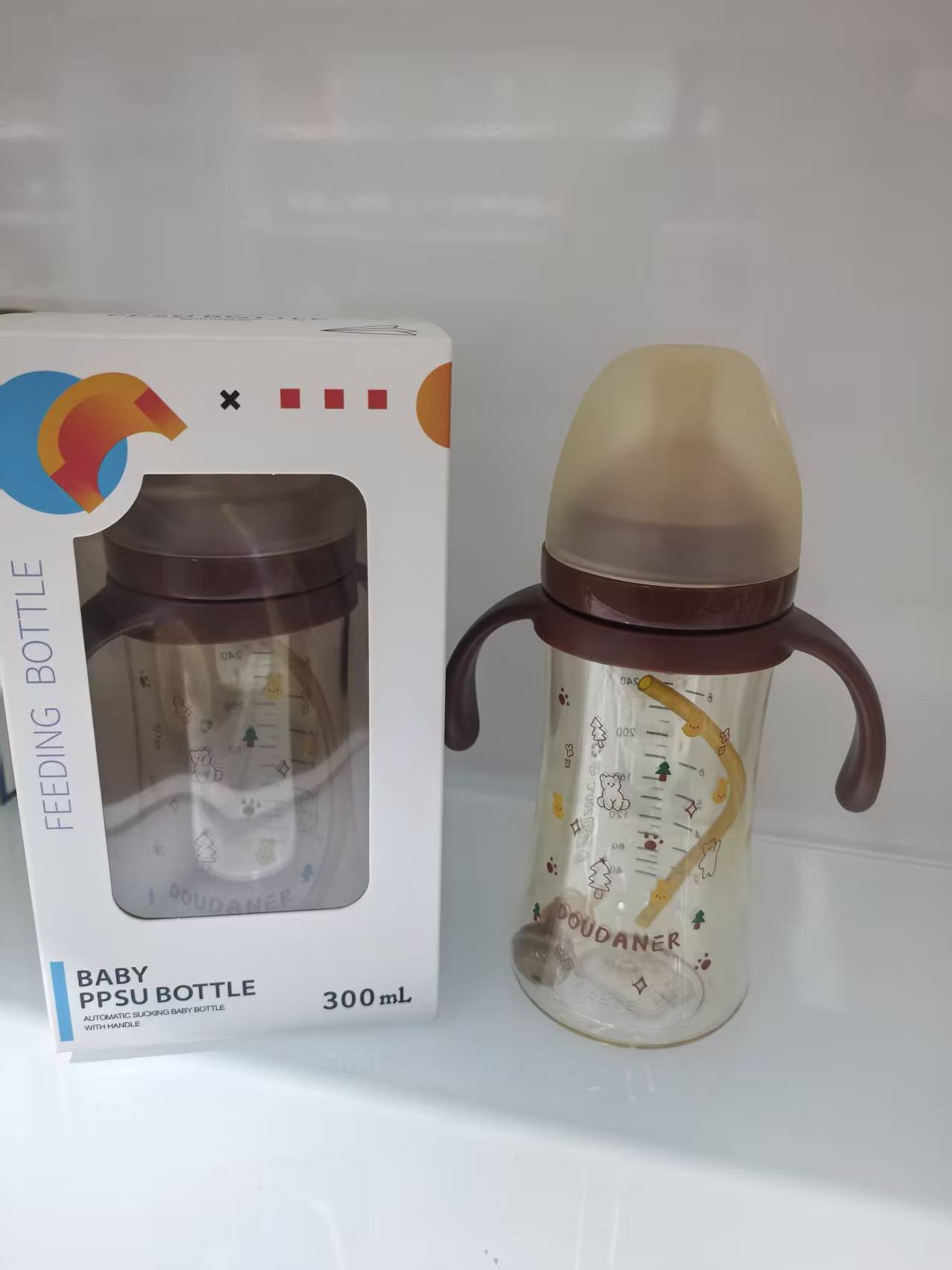 婴儿奶瓶 母婴用品  硅胶防胀气奶嘴300ML 240ML 宽口塑料奶瓶细节图
