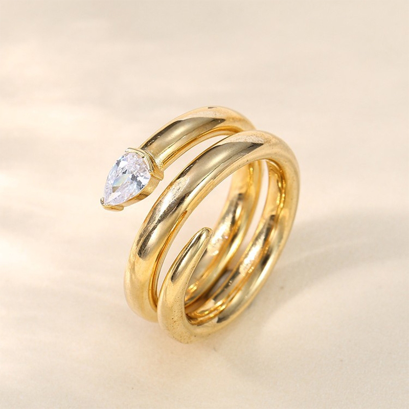 欧美跨境蛇缠绕创意戒指s925银镀18K金多层锆石马眼戒指饰品加工