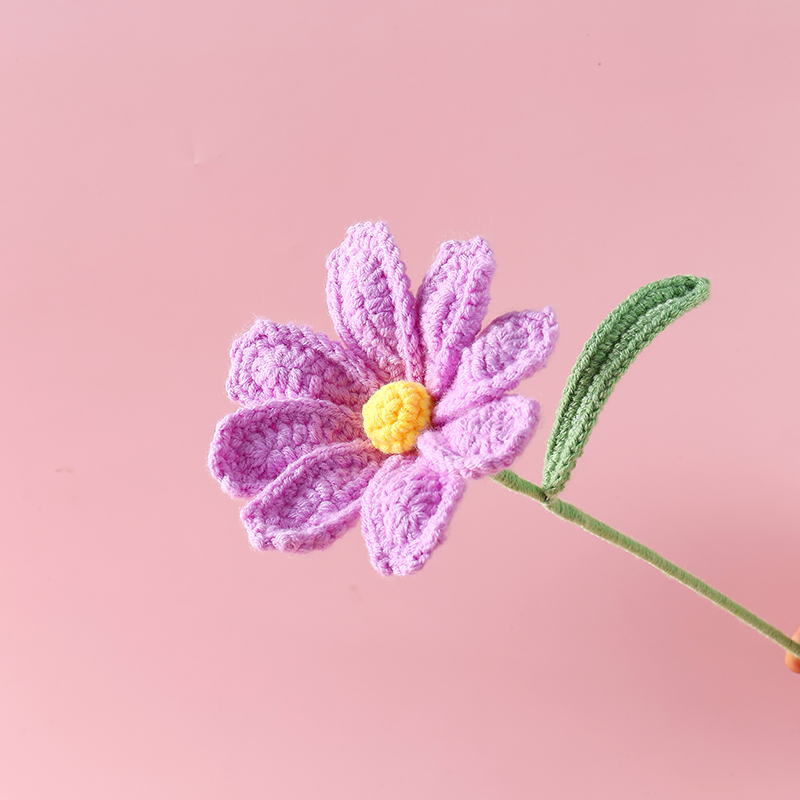 格桑花毛线花花枝钩织花纯手工编织仿真花包花束材料现货可来图来样定制