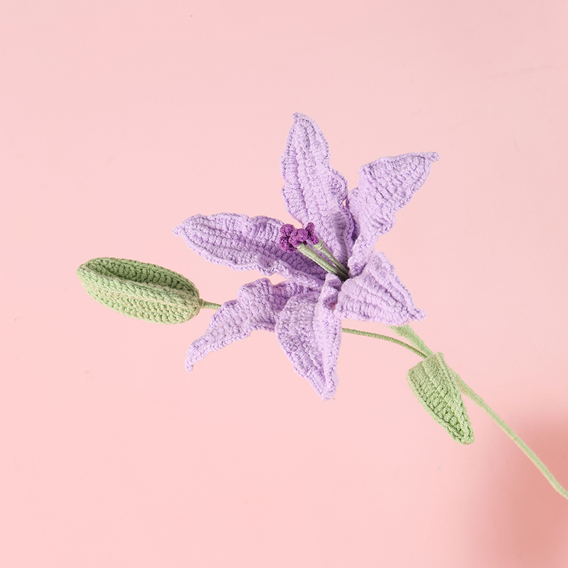 大百合毛线花花枝钩织花纯手工编织仿真花包花束材料现货可来图来样定制