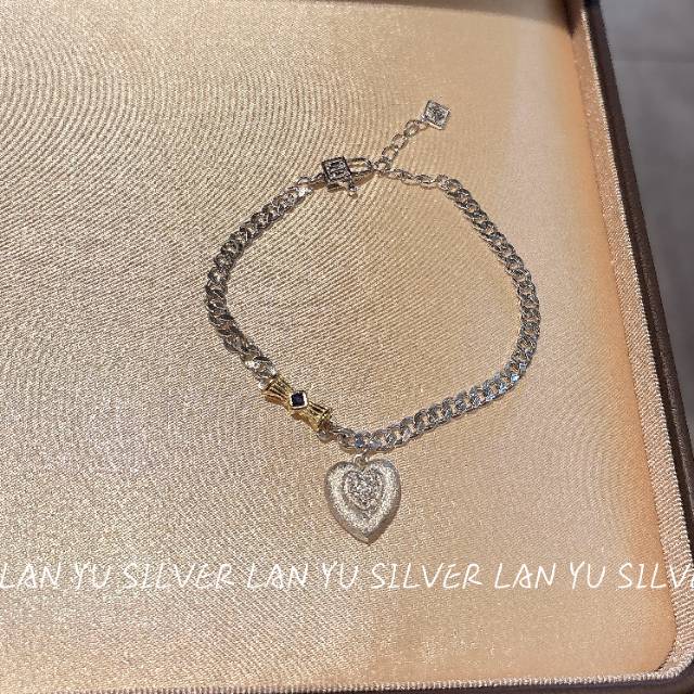 S925通体纯银手链 古巴链手饰 锆石时尚手链 复古百搭饰品