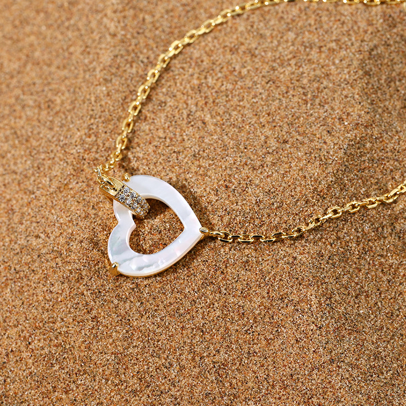 跨境天然贝壳手链小众设计环环相扣爱心手链心形手镯加工产品图