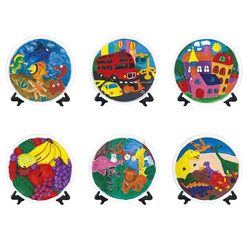 DIY手工制作立体圆盘石膏彩绘摆件（恐龙）