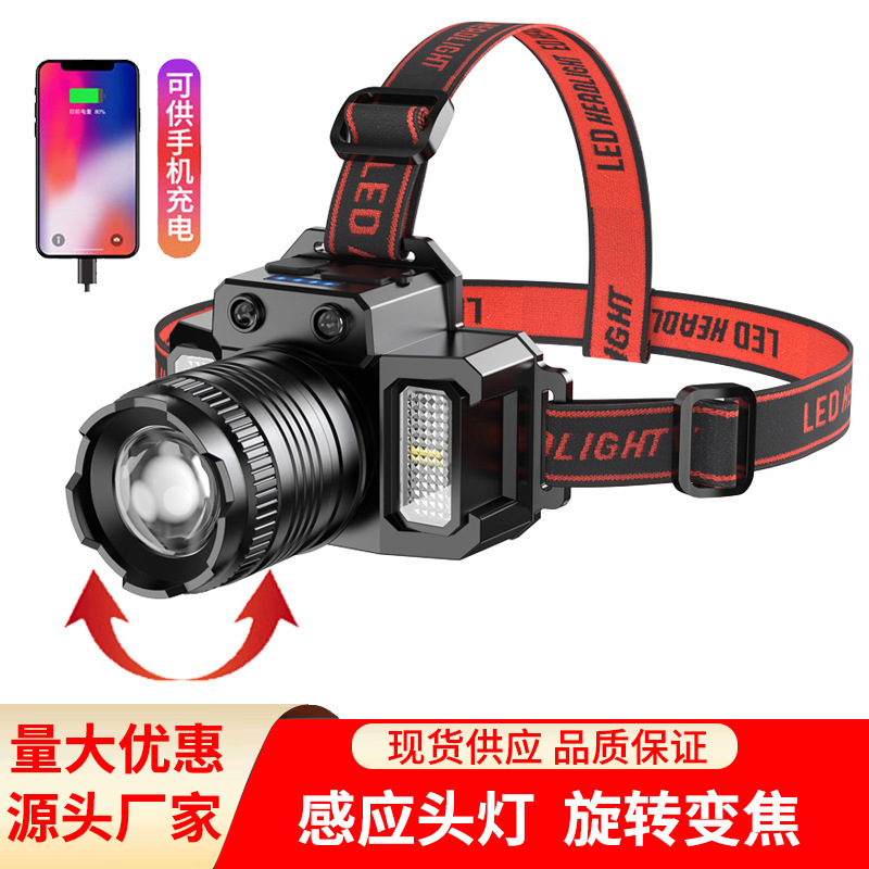 F-T51角度可调焦感应COB侧灯长续航强光远射户外夜钓露营头灯