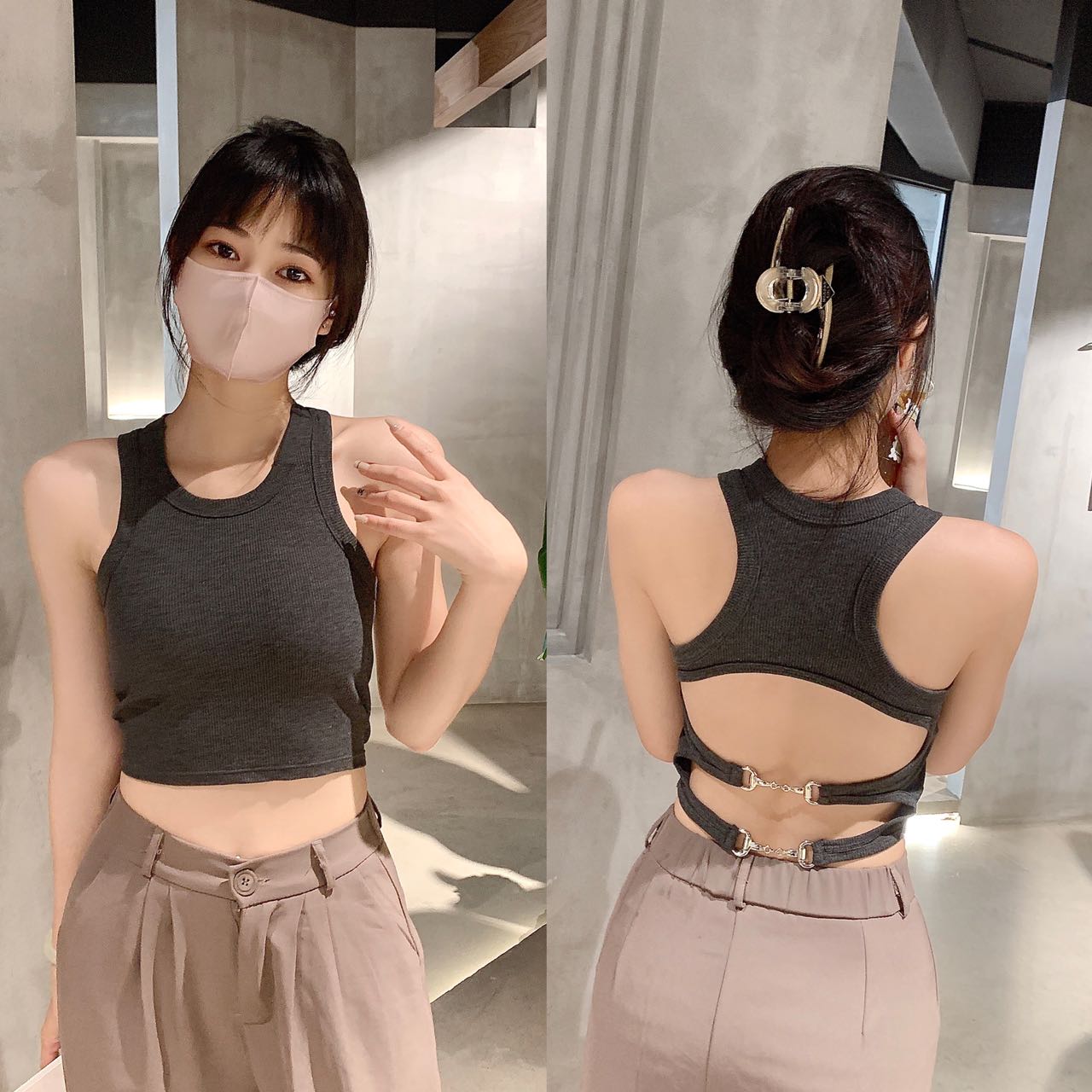 Threaded fixed cup Hot girl backless vest undefined