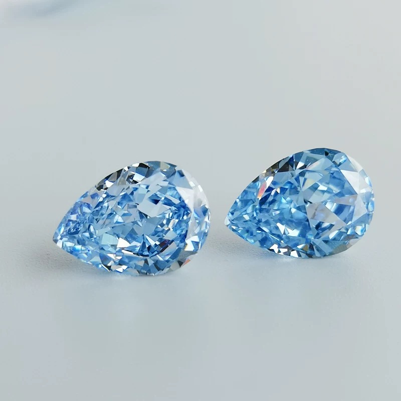 Water-drop-shaped snowflaket-cut cultivated aquamarine in Santa Maria color custom details Picture