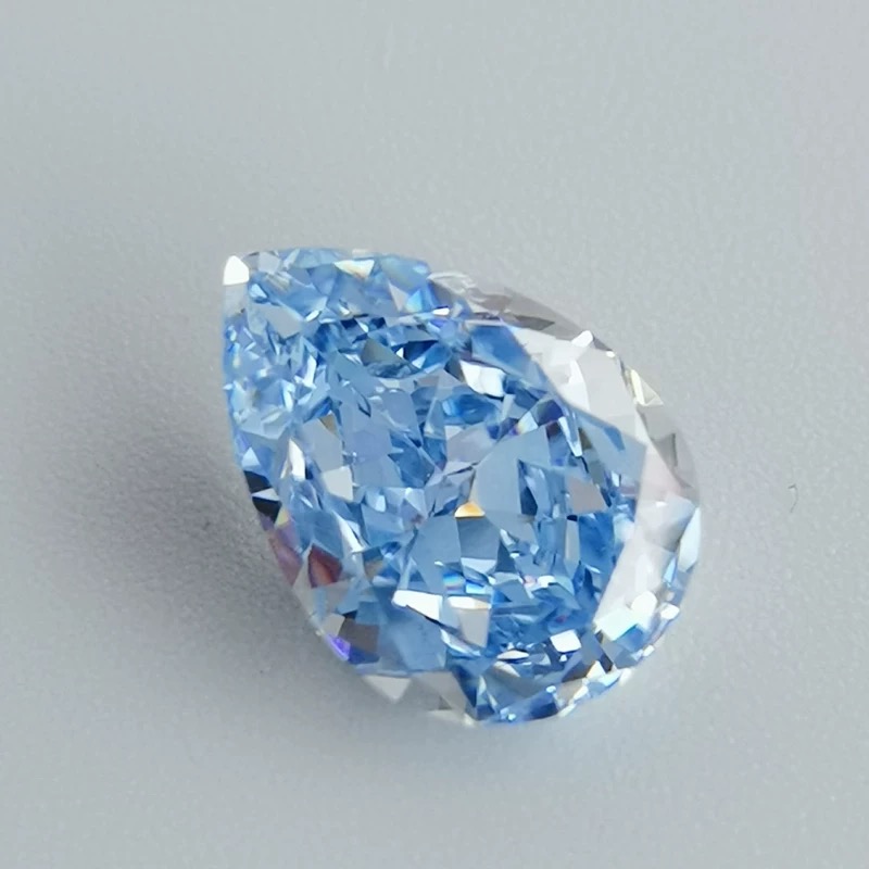 Water-drop-shaped snowflaket-cut cultivated aquamarine in Santa Maria color custom