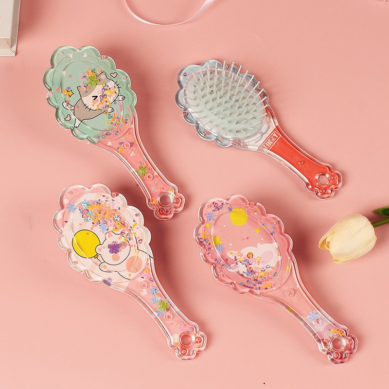 跳跳猪卡通公主系列不打结顺发梳可爱少女心流沙气囊按摩梳便携塑料梳子