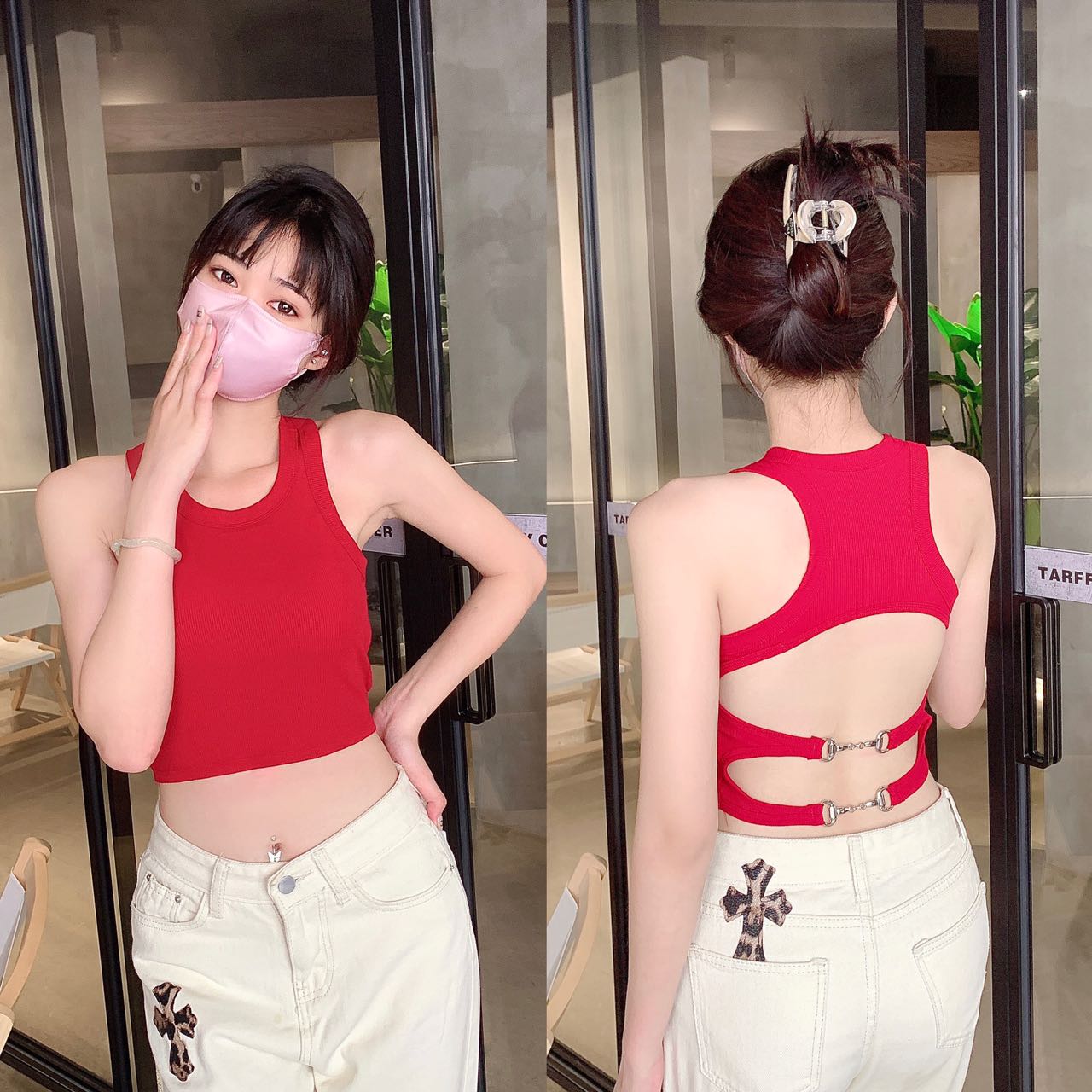 Threaded fixed cup Hot girl backless vest Item Picture