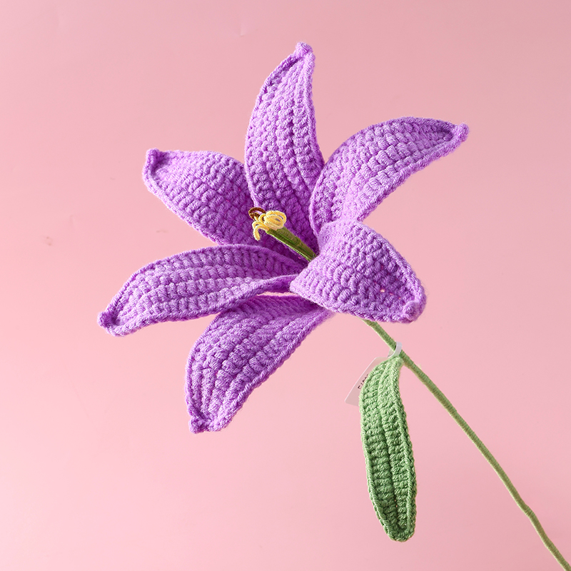 大百合花枝毛线花花枝钩织花纯手工编织仿真花包花束材料现货可来图来样定制