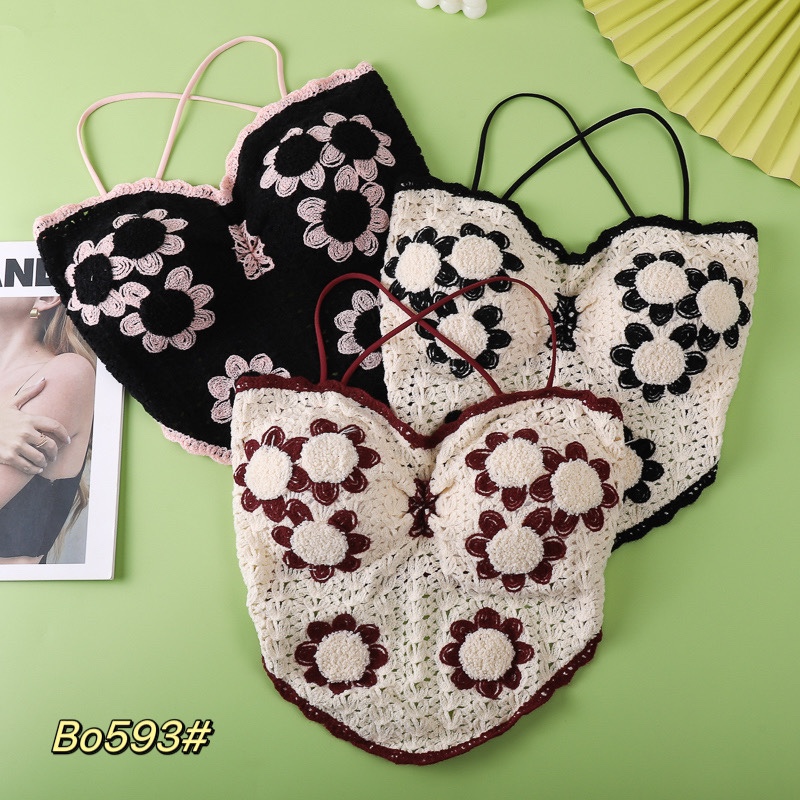 Embroidered crochet lace halter top undefined