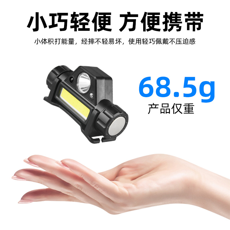 Head-mounted strong headlamp with USB charging, long battery life, long-range shooting, outdoor ultra-light, small, multi-functional household COB headlamp pic 4