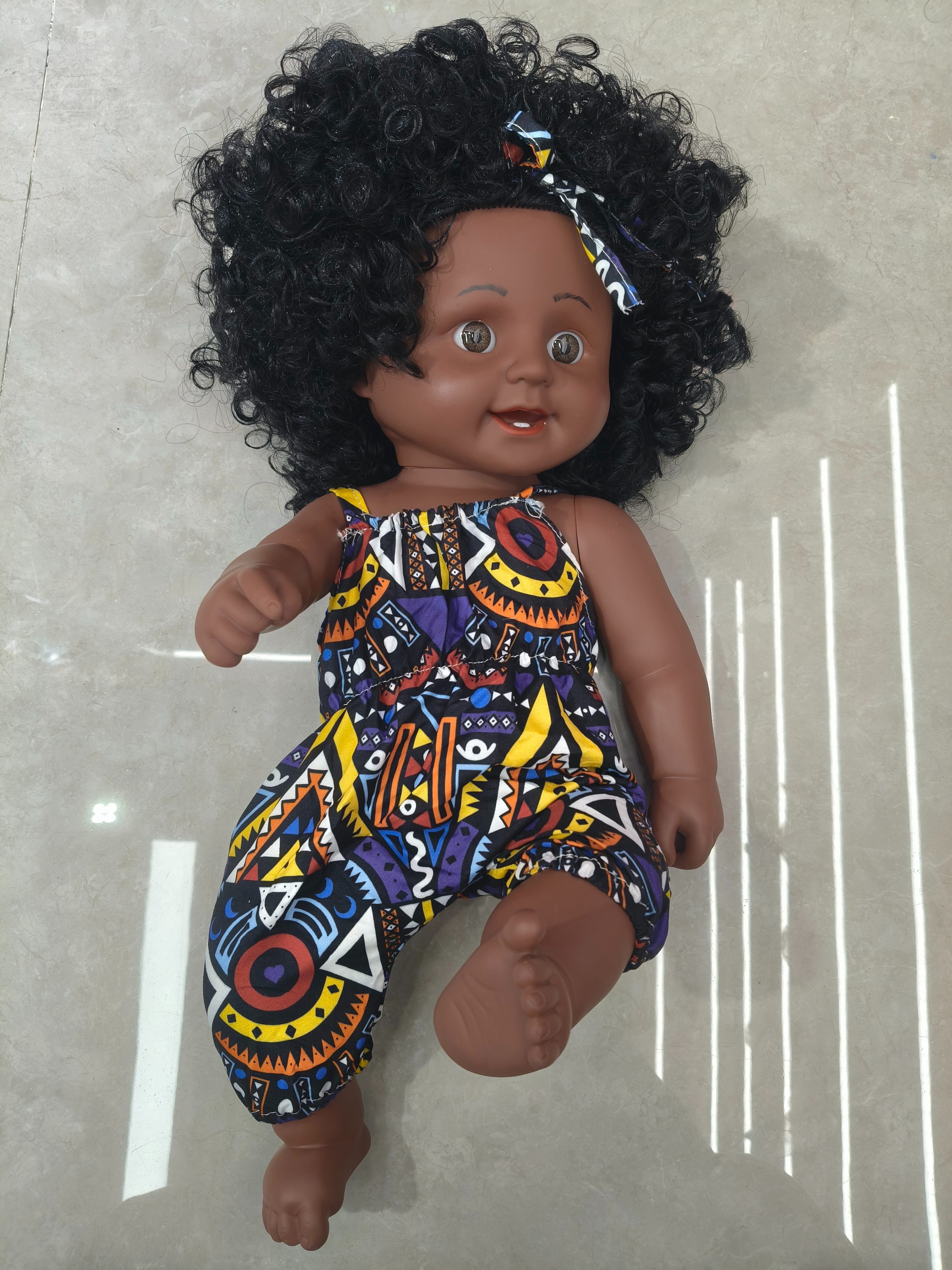 45 cm realistic soft rubber black girl doll, baby toy doll details Picture
