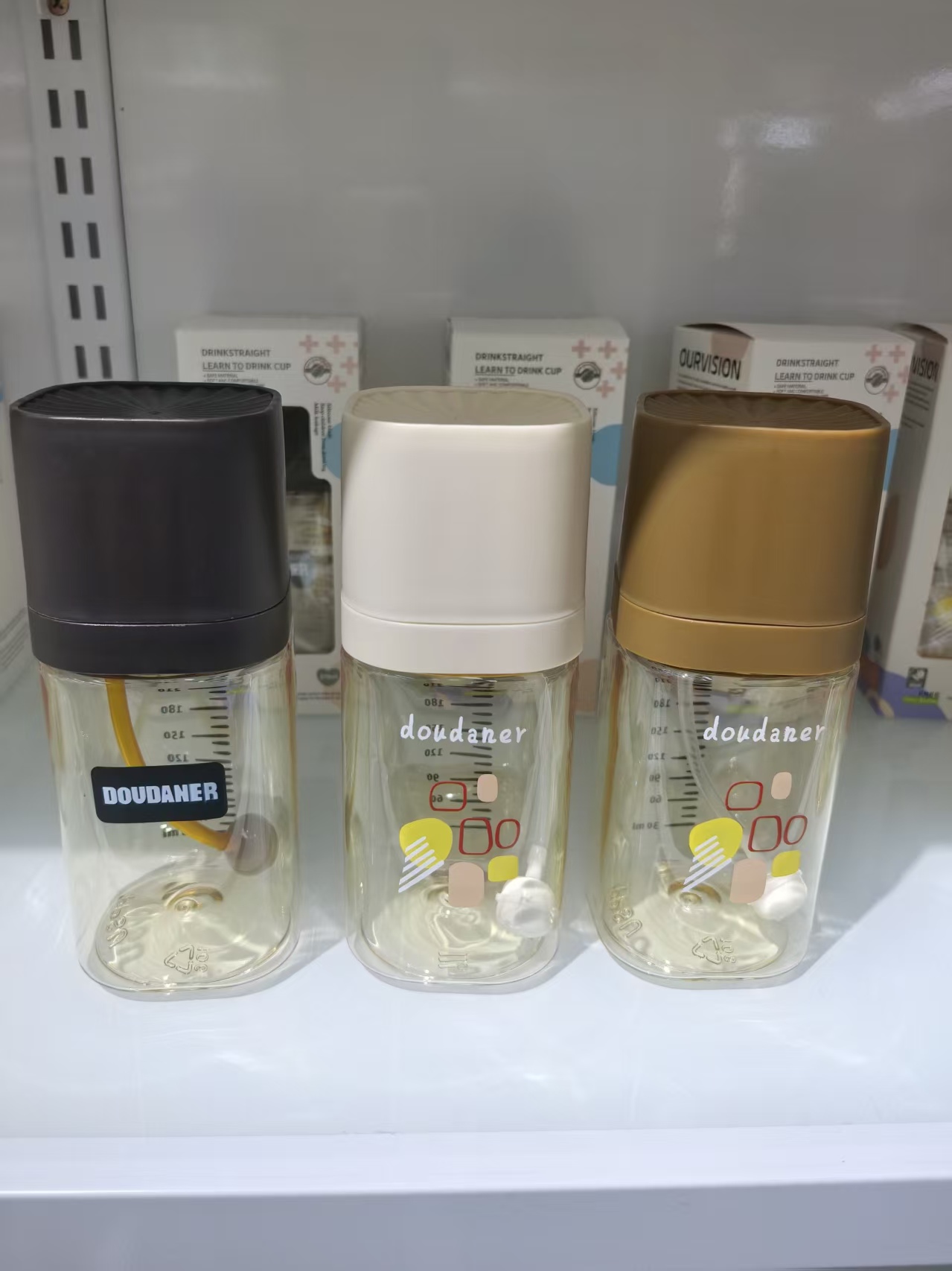 婴儿奶瓶 母婴用品  硅胶防胀气奶嘴方形奶瓶 270ML 180ML 可爱猫头宽口塑料奶瓶