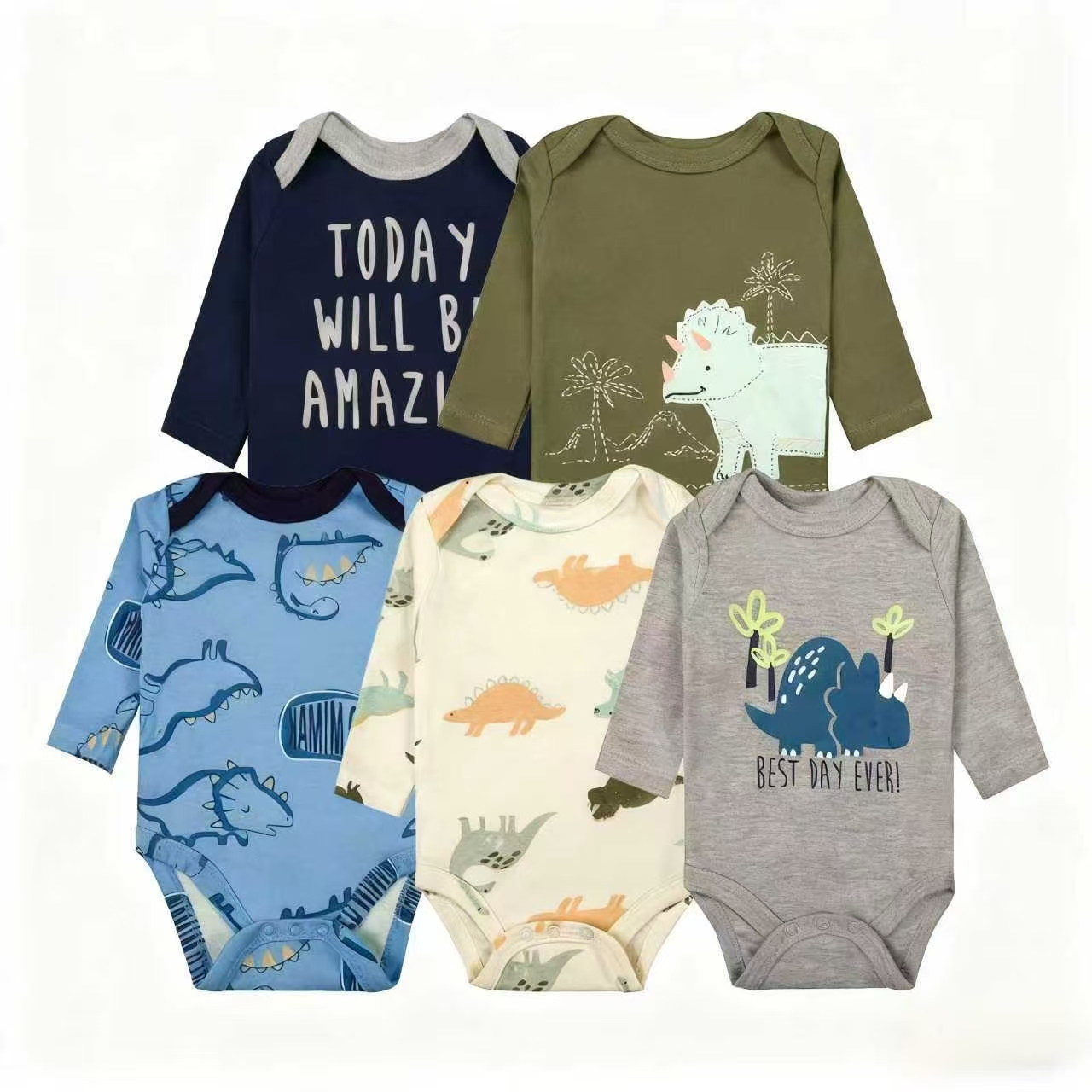 2025秋冬婴儿连体衣纯棉5件套A类标准新生儿保暖爬服现货批发