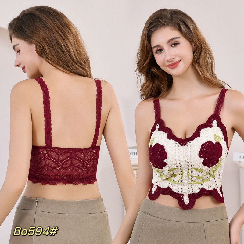 Embroidered crochet lace halter top for a beautiful back full figure
