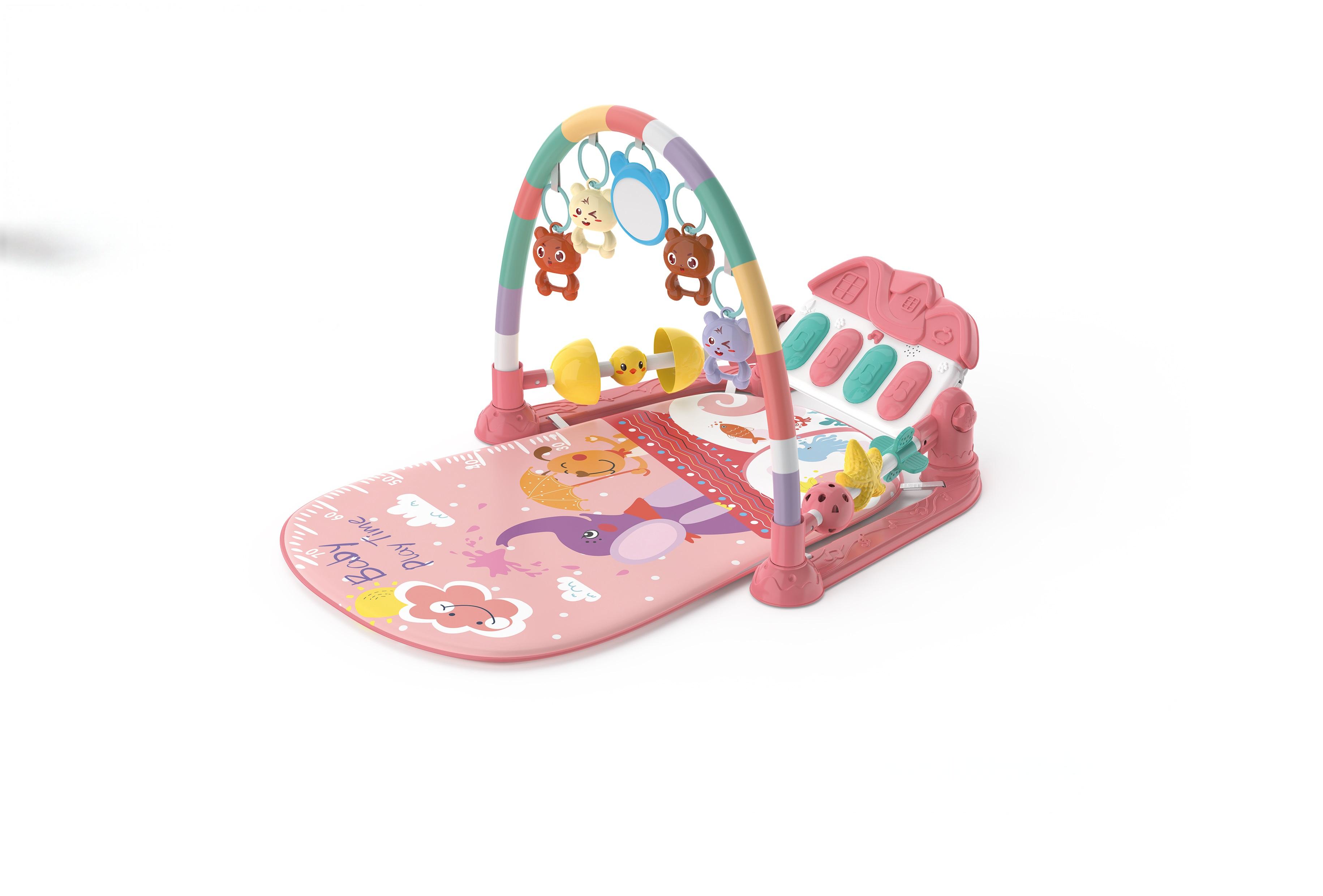 婴儿脚踏琴健身架 粉红-大象（带护栏）