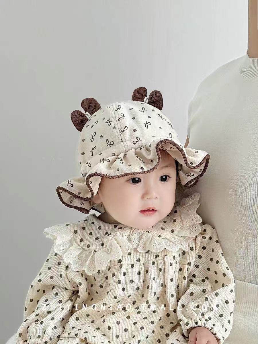 婴儿帽子秋冬款渔夫帽公主百搭小宝宝遮阳帽女宝蕾丝花边新款女童