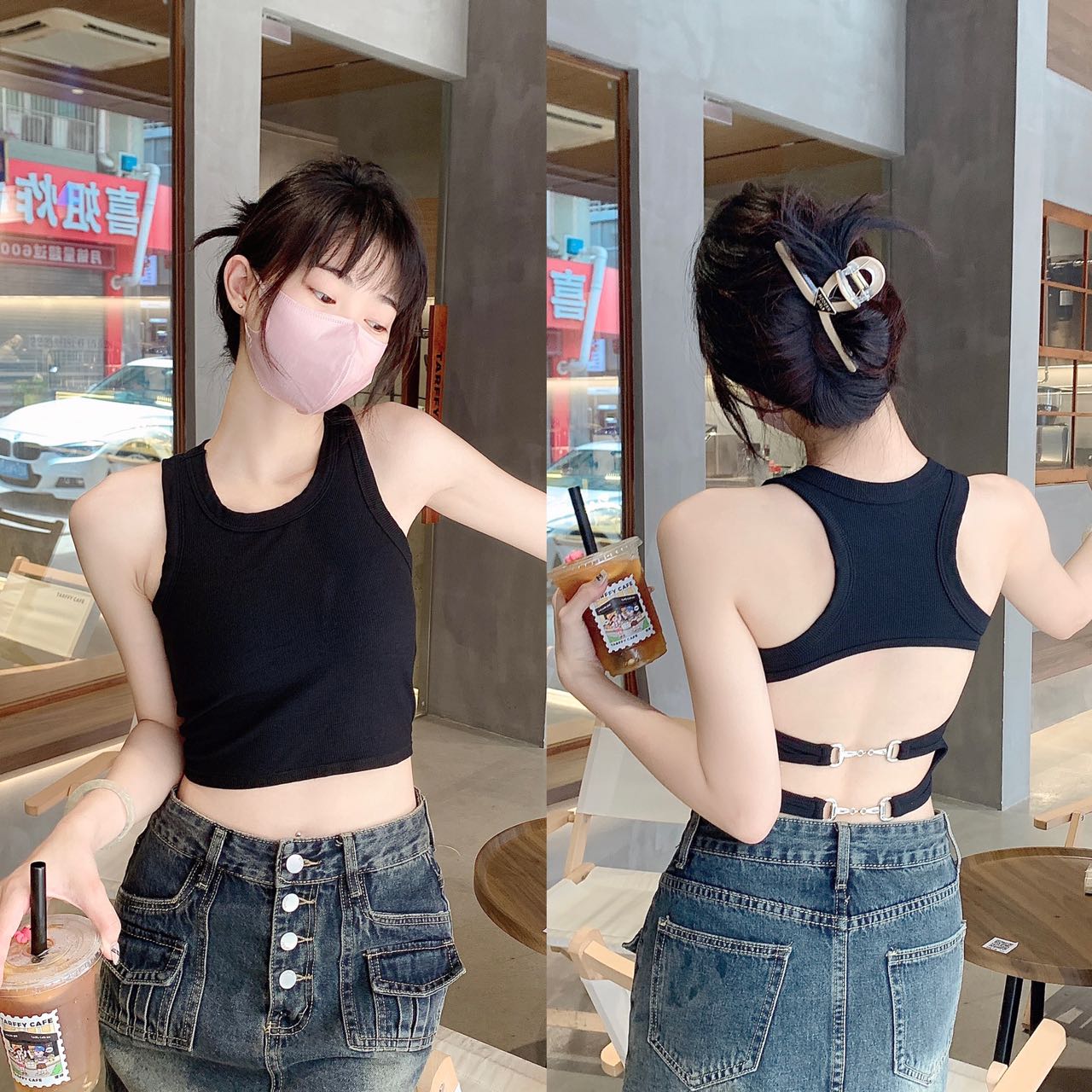Threaded fixed cup Hot girl backless vest Specification drawing