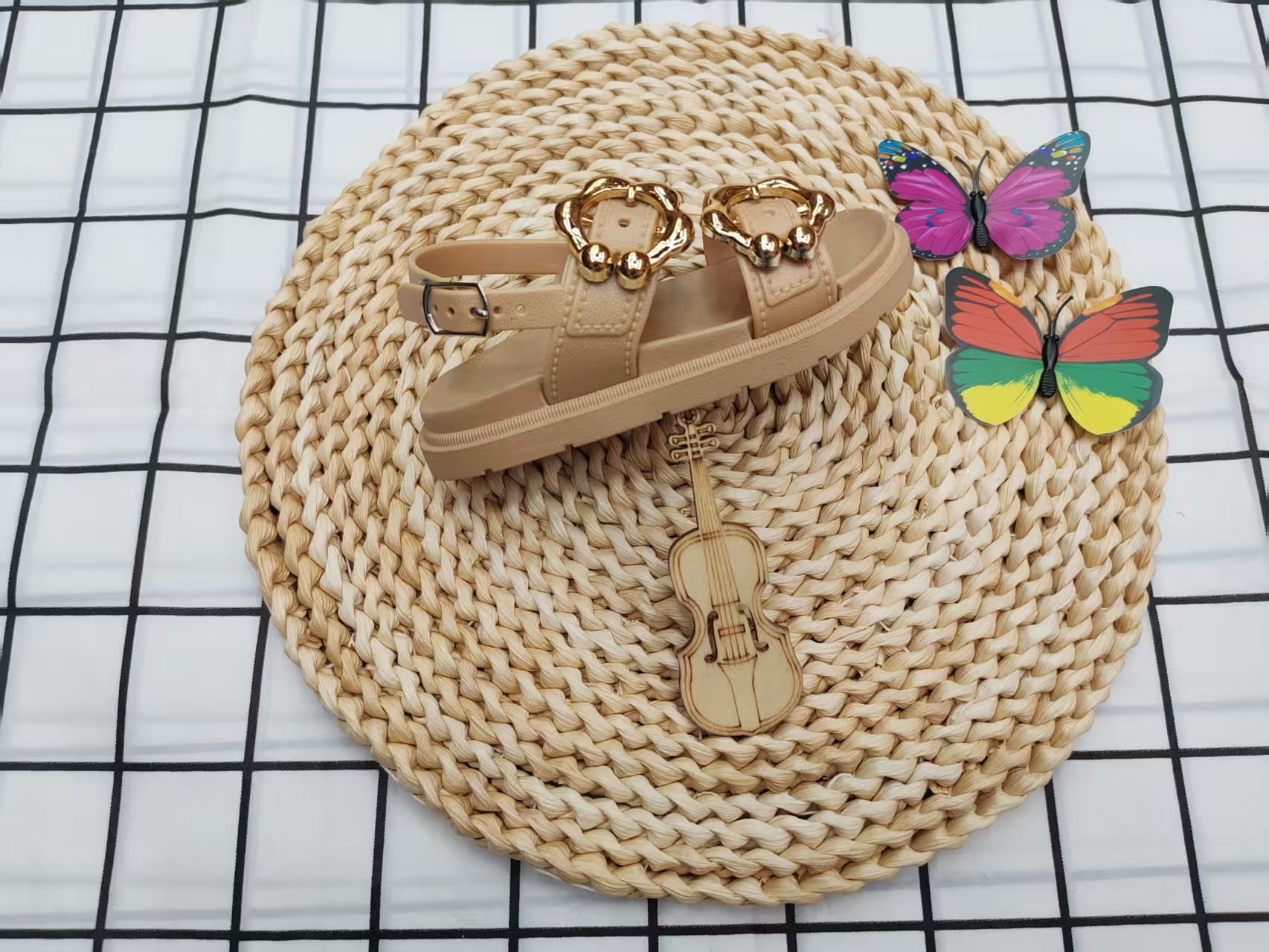 2025 Children's summer Fashion simple flat one-button children's sandals Specification drawing