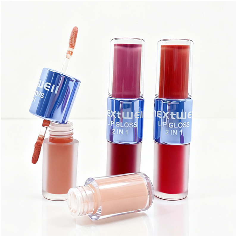 Next Well 跨境畅销新品双头唇釉丝绒哑光唇泥唇蜜水光唇釉唇部打底裸色液体口红 2in1唇彩