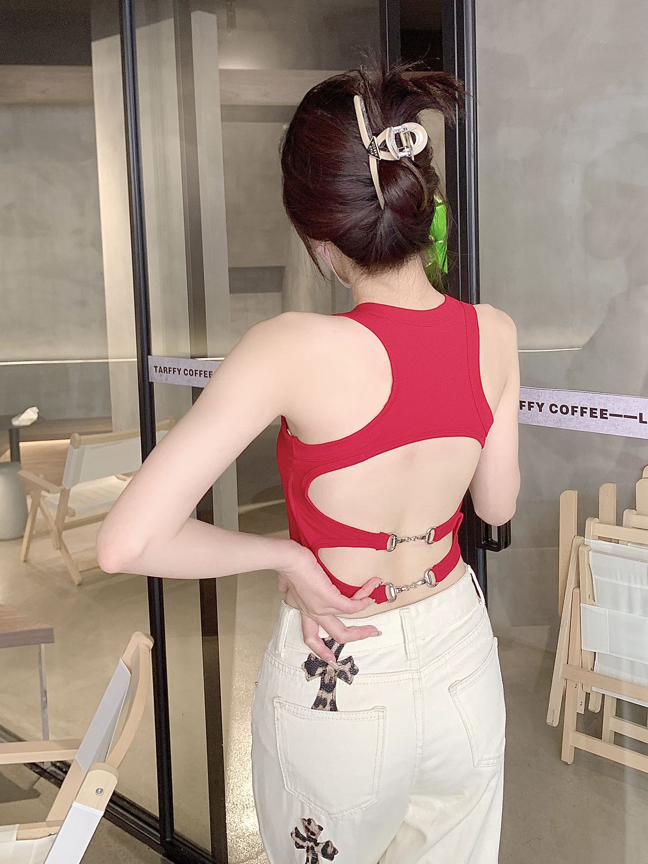 Threaded fixed cup Hot girl backless vest undefined