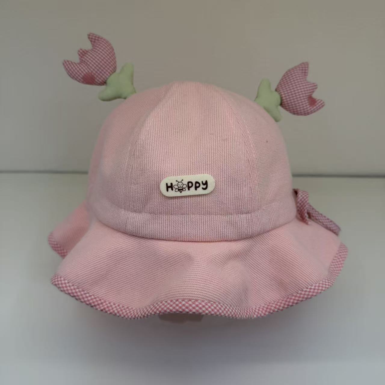 四色萌趣花朵帽HAPPY字母花边可调节秋冬儿童渔夫帽产品图