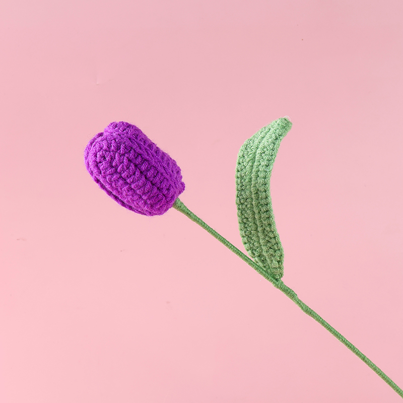 闭口郁金香毛线花花枝钩织花纯手工编织仿真花包花束材料现货可来图来样定制