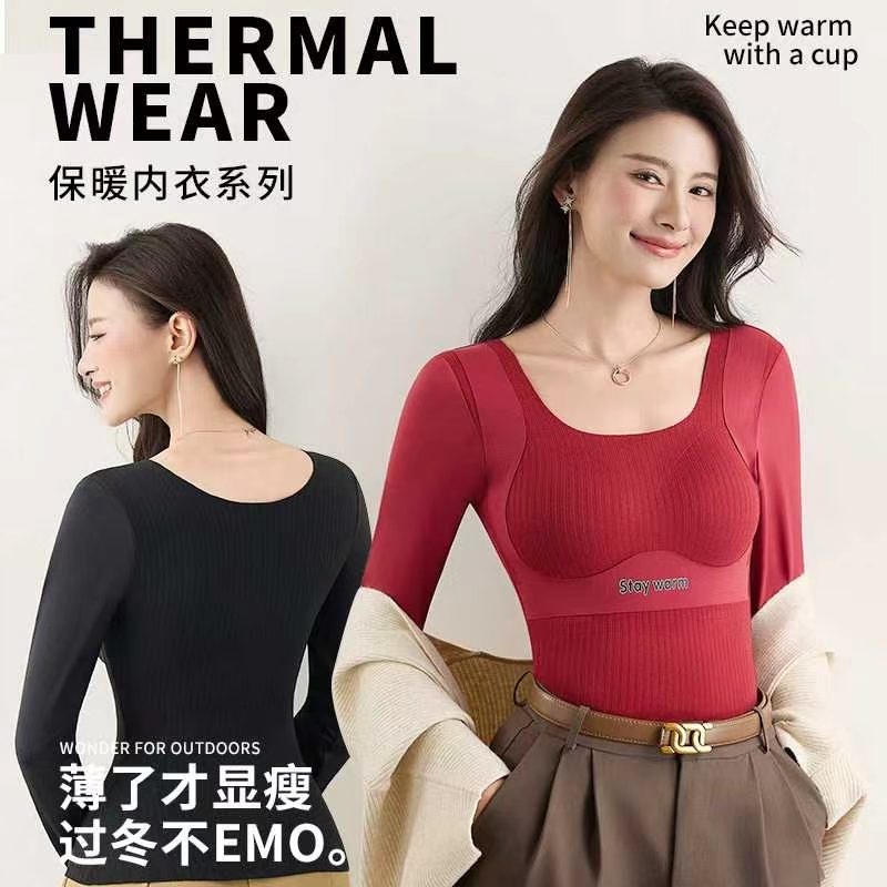 Women's high-elastic threaded velvet lifting warm vest/long-sleeved detail image 9