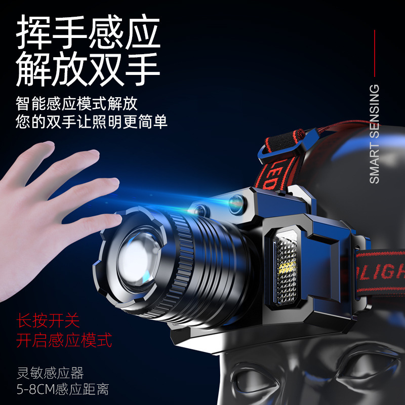 F-T51 Angled adjustable focus sensor COB side lamp, long-lasting strong light long-range outdoor night fishing camping headlamp pic 3