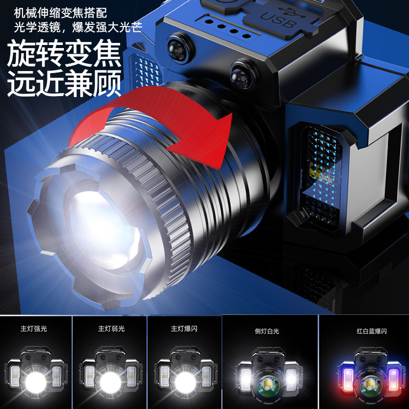 F-T51 Angled adjustable focus sensor COB side lamp, long-lasting strong light long-range outdoor night fishing camping headlamp pic 5