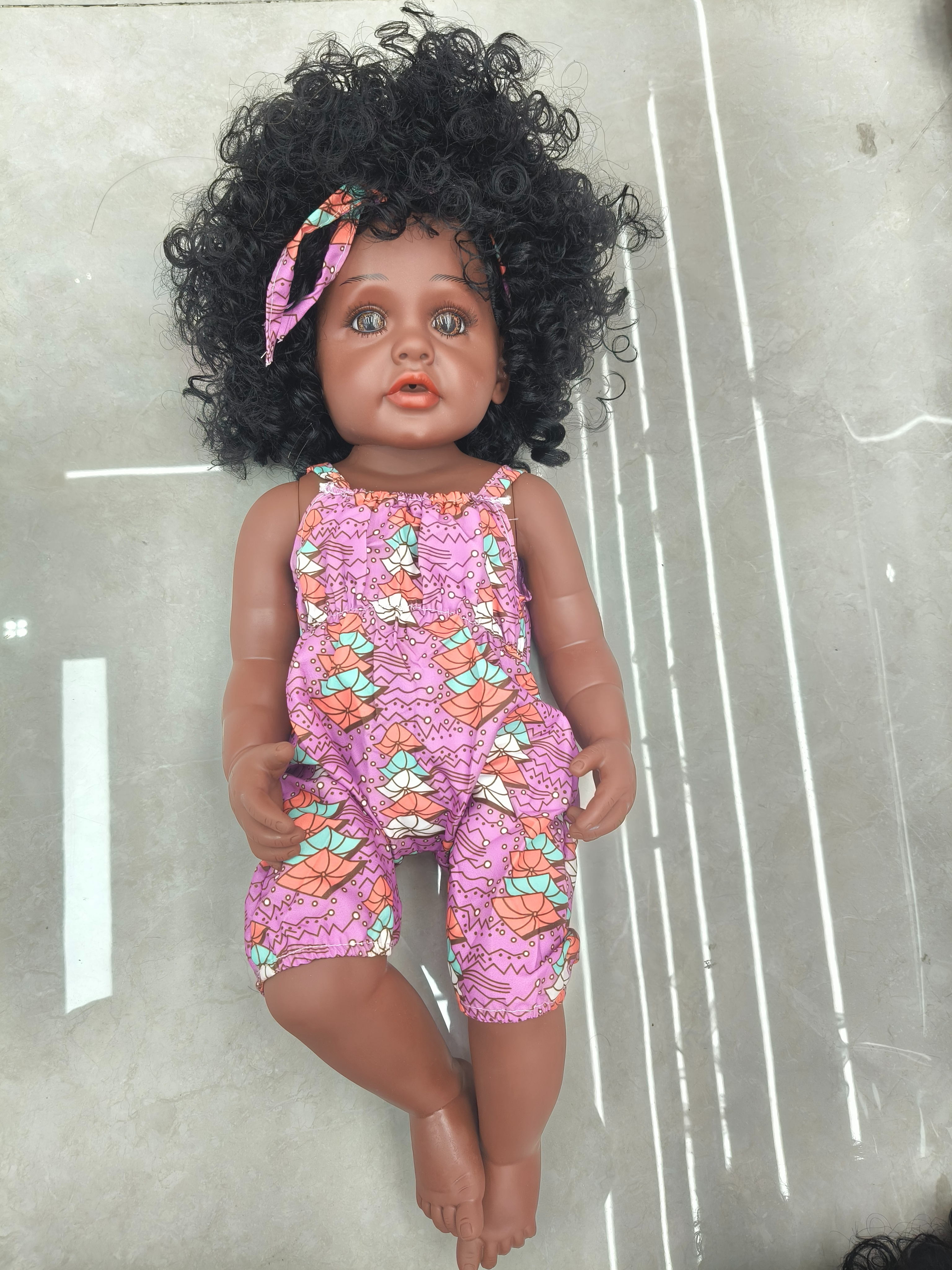 45 cm realistic soft rubber black girl doll, baby toy doll details Picture