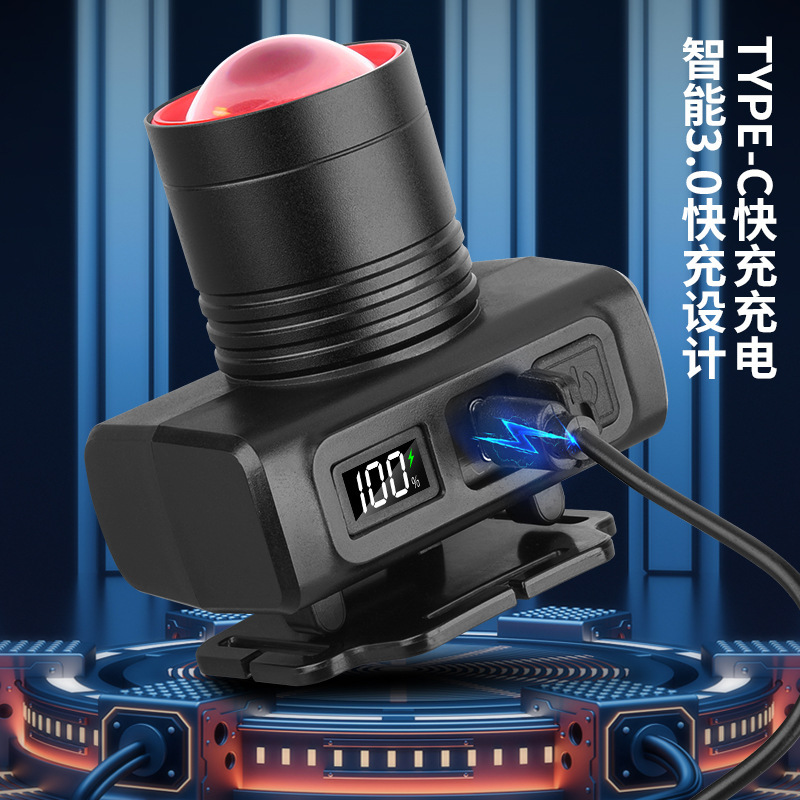 Aluminum alloy portable headlamp for outdoor lighting, with telescopic zoom function and long battery life pic 2