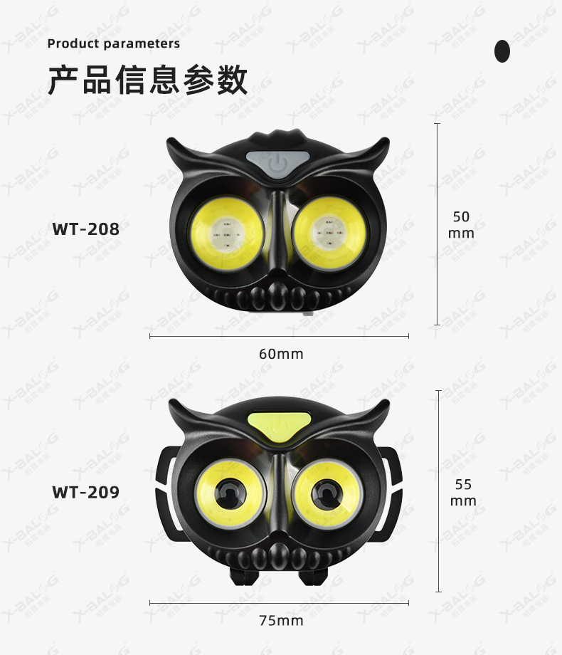 New portable Type-C charging outdoor cycling fishing light cob owl sensor headlight warning headlight pic 5