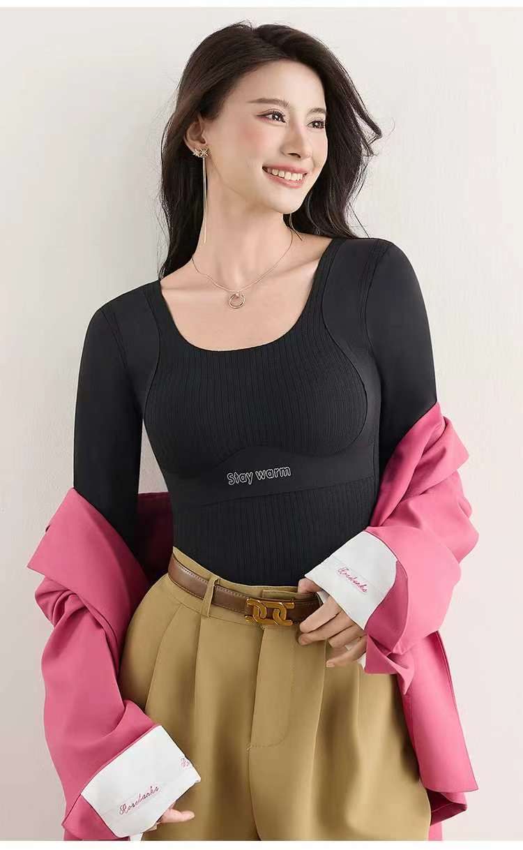 Women's high-elastic threaded velvet lifting warm vest/long-sleeved detail image 12