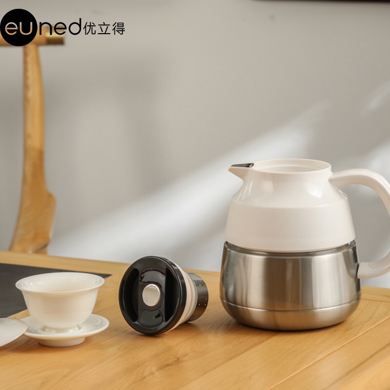 EUS000273 Youlide Tea Cake Simple Temperature Display stewed Teapot 900ml, inner 316 and outer 304 stainless steel inner liner + ceramic coating, professional stewed tea with long tea strainer Item Picture
