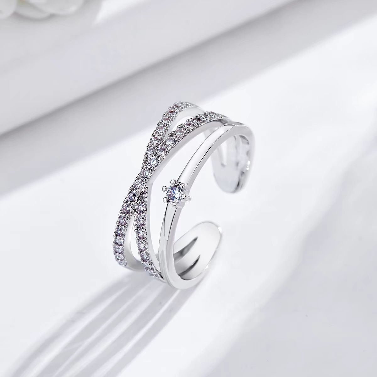 A female cross-zirconia double-layered ins niche and cold style index ring for your girlfriend on Valentine's Day details Picture