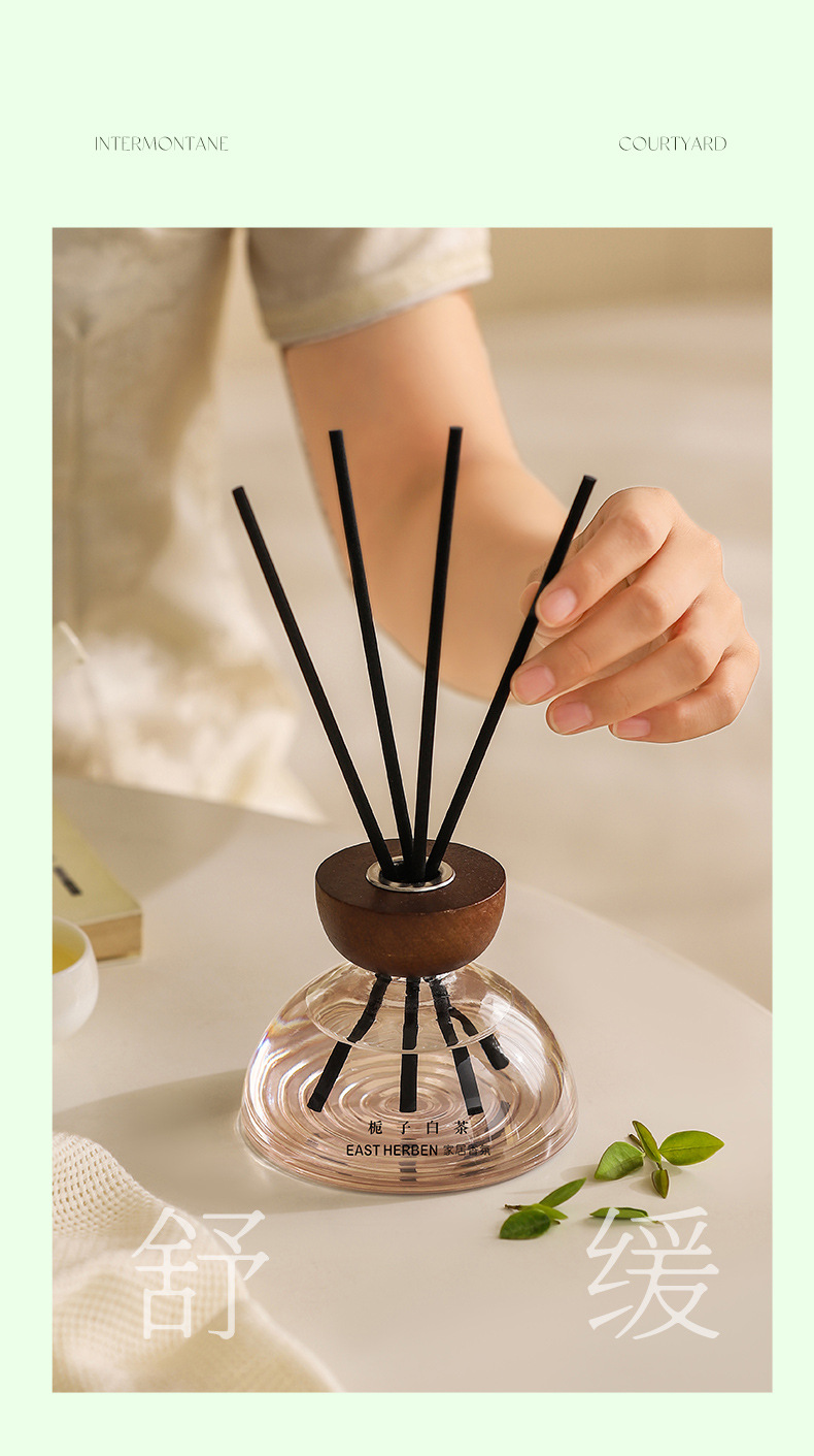 茶香无火香薰藤条批发，卧室卫生间适用，植物精油配方，持久留香除异味。详情5